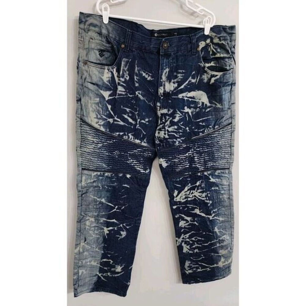Rocawear 44 x 32‎ Classic Fit Urban Moto Splatter Wash Denim Mens Jeans